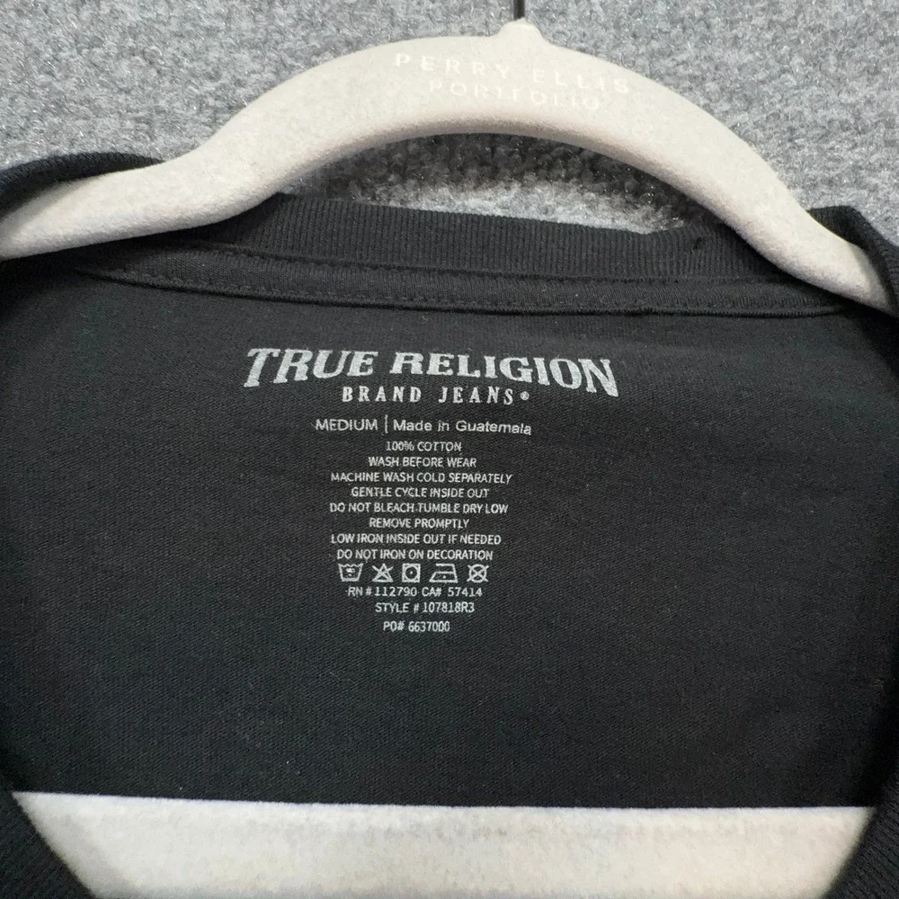 True Religion Shirt Mens Medium Black Red Buddha Logo Graphic Long Sleeve New